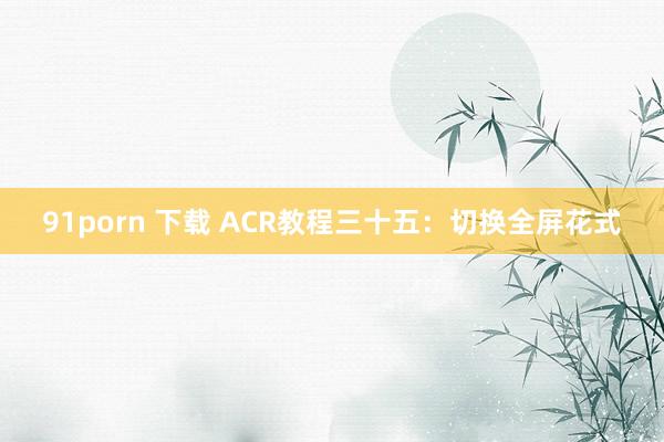 91porn 下载 ACR教程三十五：切换全屏花式