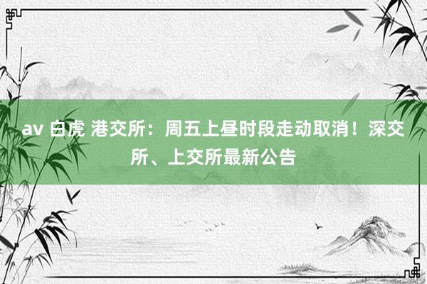 av 白虎 港交所：周五上昼时段走动取消！深交所、上交所最新公告