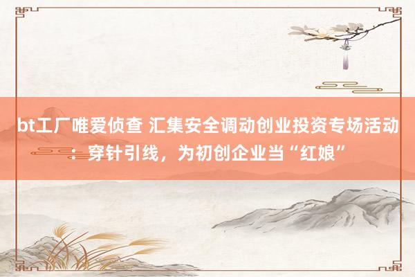 bt工厂唯爱侦查 汇集安全调动创业投资专场活动：穿针引线，为初创企业当“红娘”