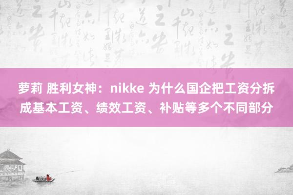 萝莉 胜利女神：nikke 为什么国企把工资分拆成基本工资、绩效工资、补贴等多个不同部分
