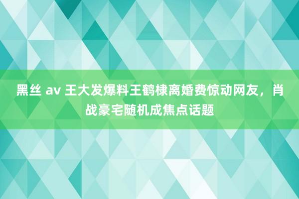 黑丝 av 王大发爆料王鹤棣离婚费惊动网友，肖战豪宅随机成焦点话题