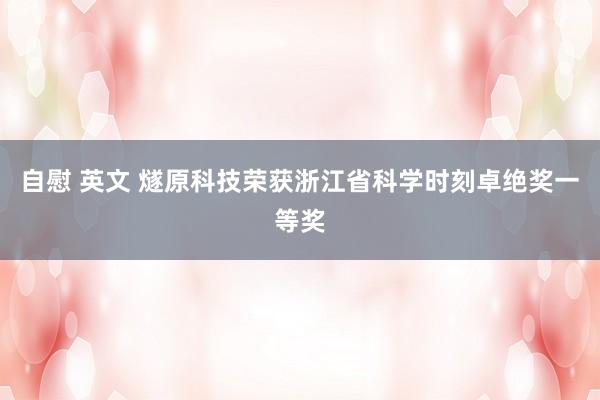 自慰 英文 燧原科技荣获浙江省科学时刻卓绝奖一等奖