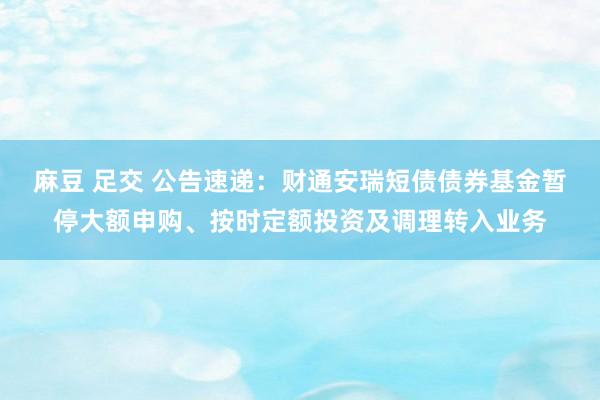 麻豆 足交 公告速递：财通安瑞短债债券基金暂停大额申购、按时定额投资及调理转入业务