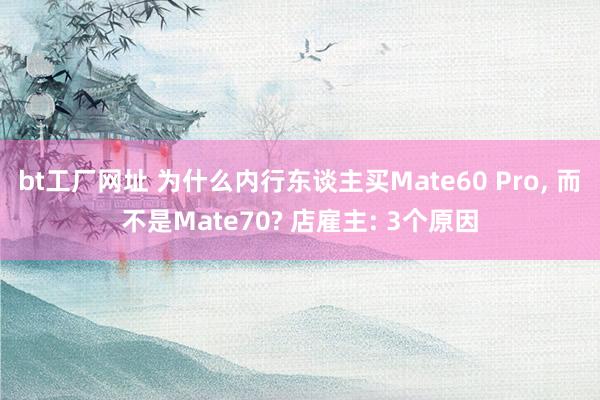 bt工厂网址 为什么内行东谈主买Mate60 Pro， 而不是Mate70? 店雇主: 3个原因