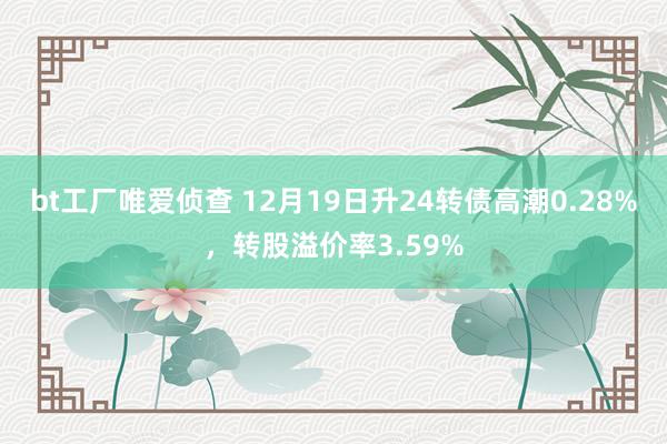 bt工厂唯爱侦查 12月19日升24转债高潮0.28%,转股溢价率3.59%