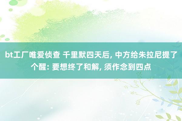 bt工厂唯爱侦查 千里默四天后， 中方给朱拉尼提了个醒: 要想终了和解， 须作念到四点