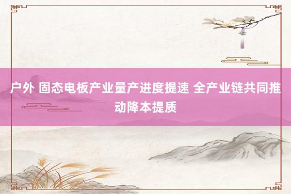 户外 固态电板产业量产进度提速 全产业链共同推动降本提质