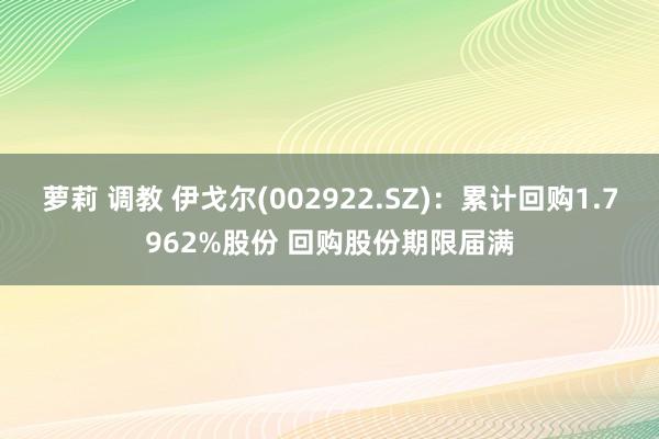 萝莉 调教 伊戈尔(002922.SZ)：累计回购1.7962%股份 回购股份期限届满