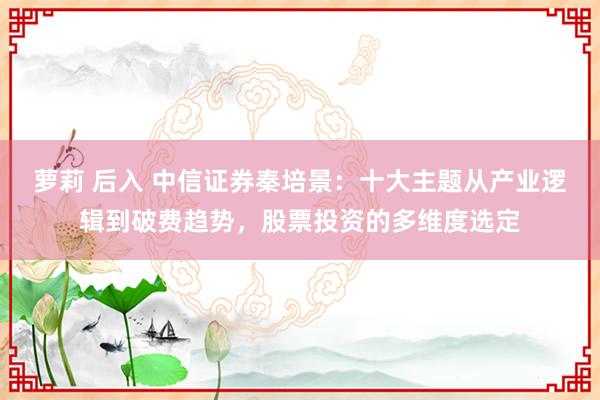 萝莉 后入 中信证券秦培景：十大主题从产业逻辑到破费趋势，股票投资的多维度选定